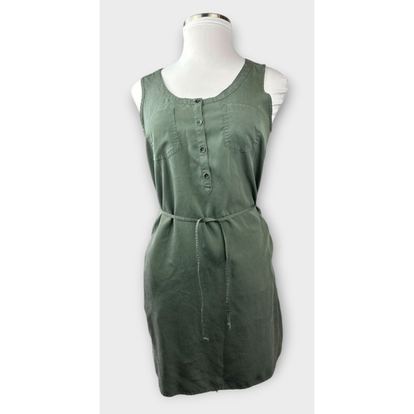 NWT Eddie Bauer Lightweight Tencel Dress Button Tie Belt Sleeveless Green Sz 12 - Picture 15 of 15